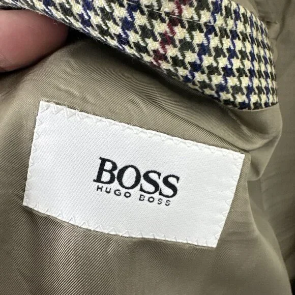 Hugo Boss Men 46 Regular Blazer Sports Coat Houndstooth Green Red Blue Wool